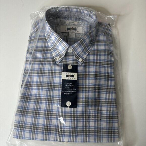 NWT Joseph Abboud Blue Gray Black Plaid Button Down Long Sleeve Shirt Medium - Picture 1 of 7